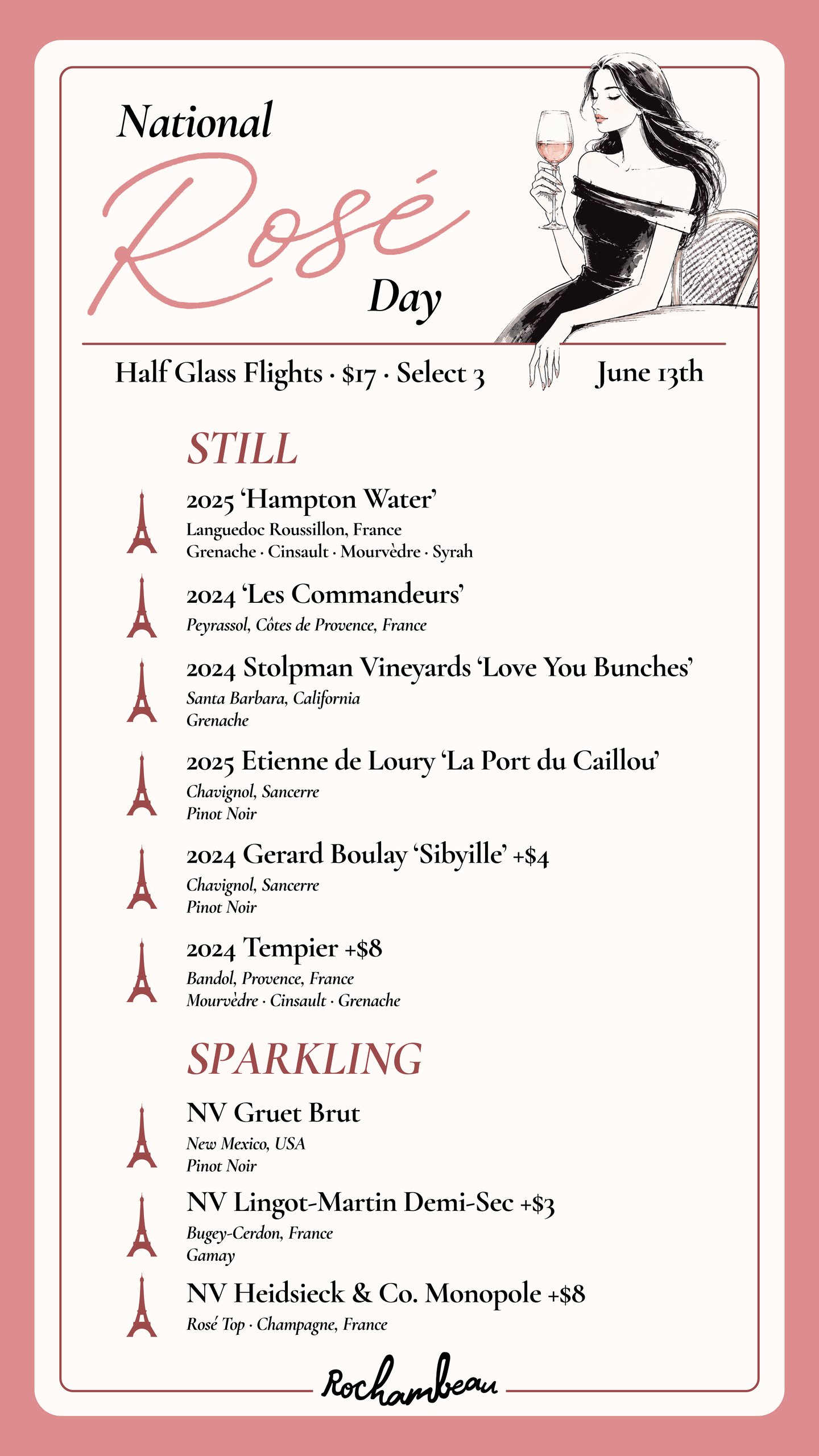 Create Your Own Rosé Flight for National Rosé Day at Rochambeau